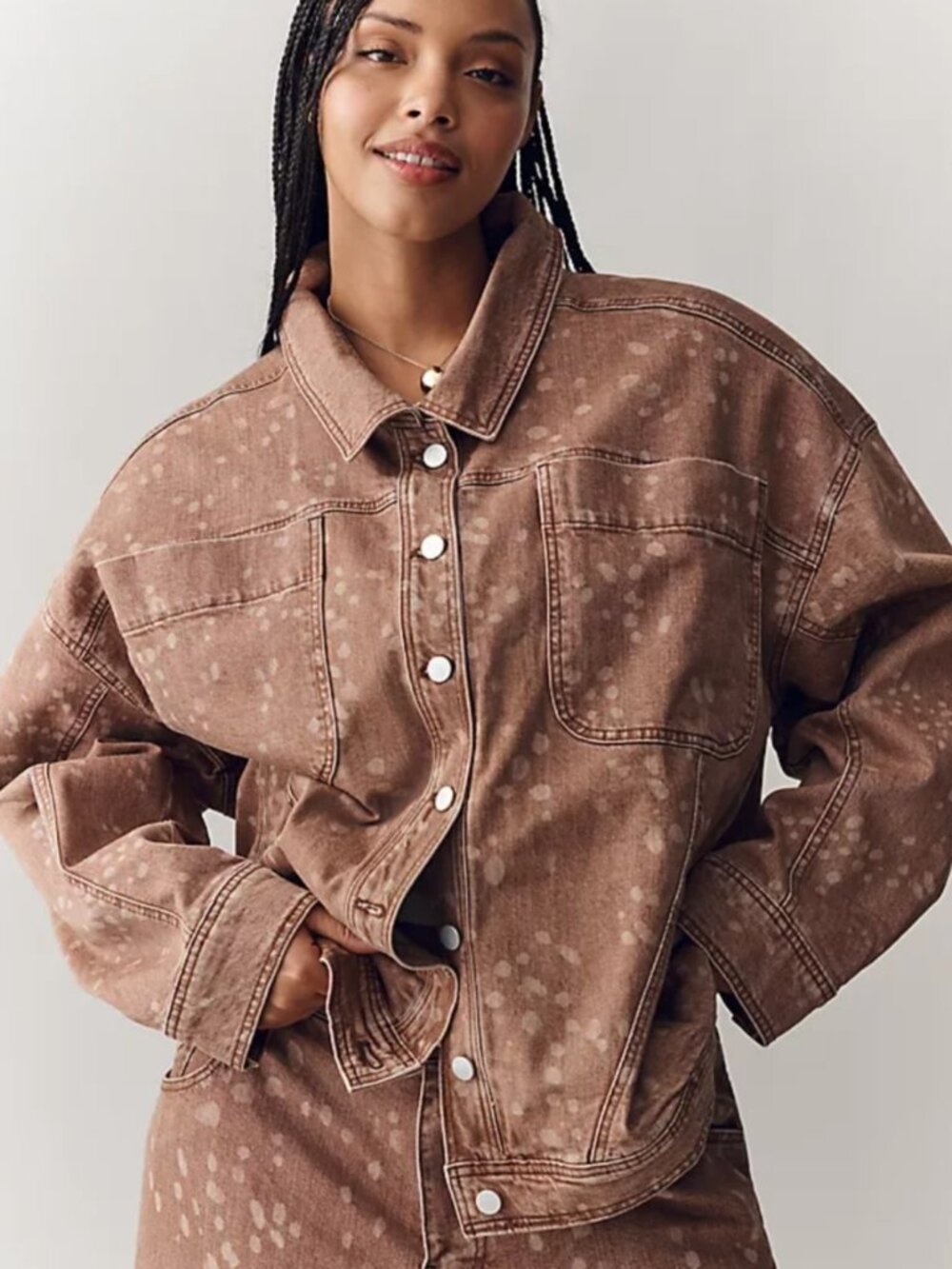 Pilcro Deer Print Denim Jacket Brown Motif size large